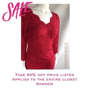 (Sz 12) Tadashi Shoji Red Lace Sheath Dress